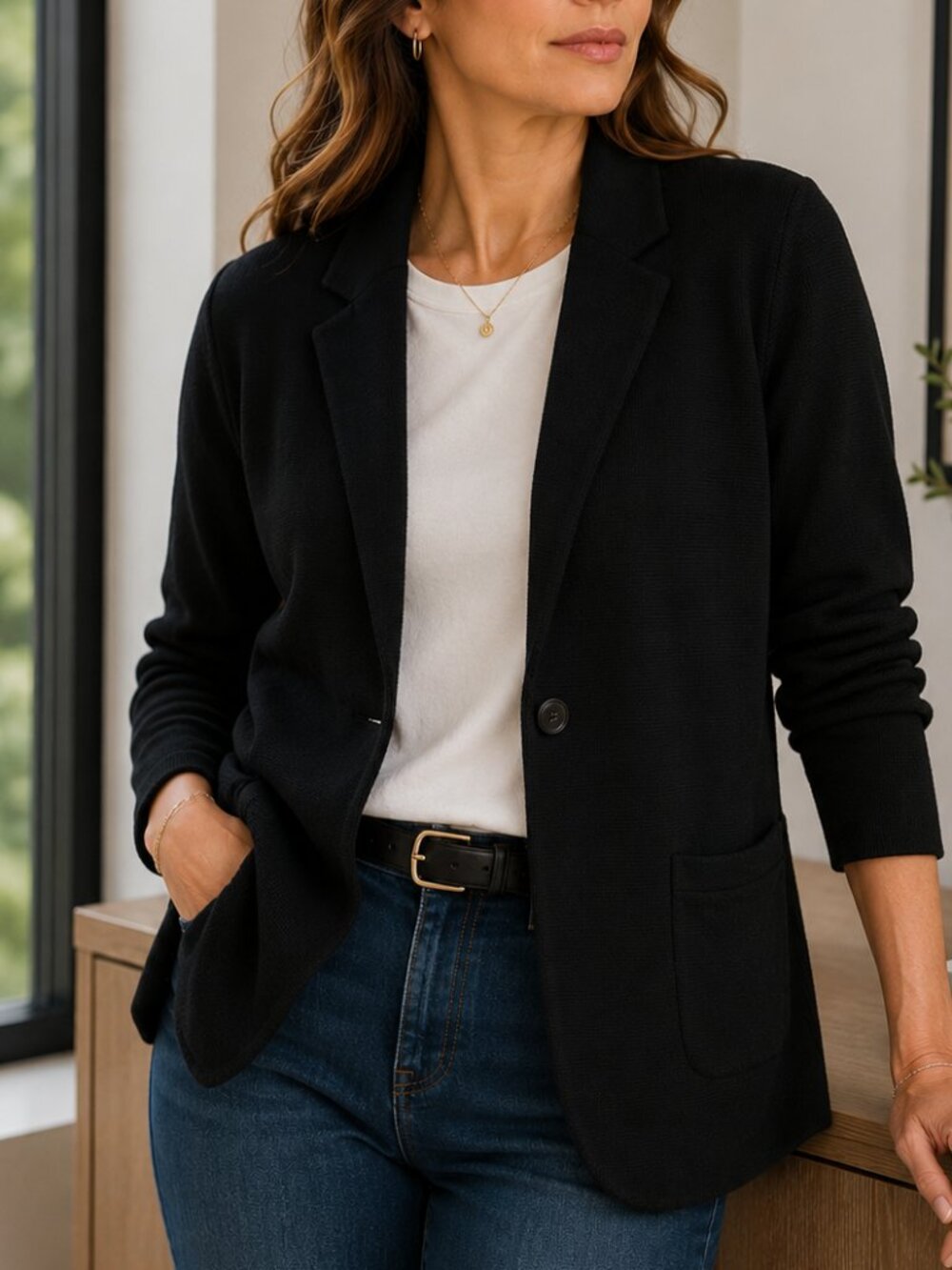 J. Crew Schoolboy Sweater Blazer Black Cotton Knit Jacket XL